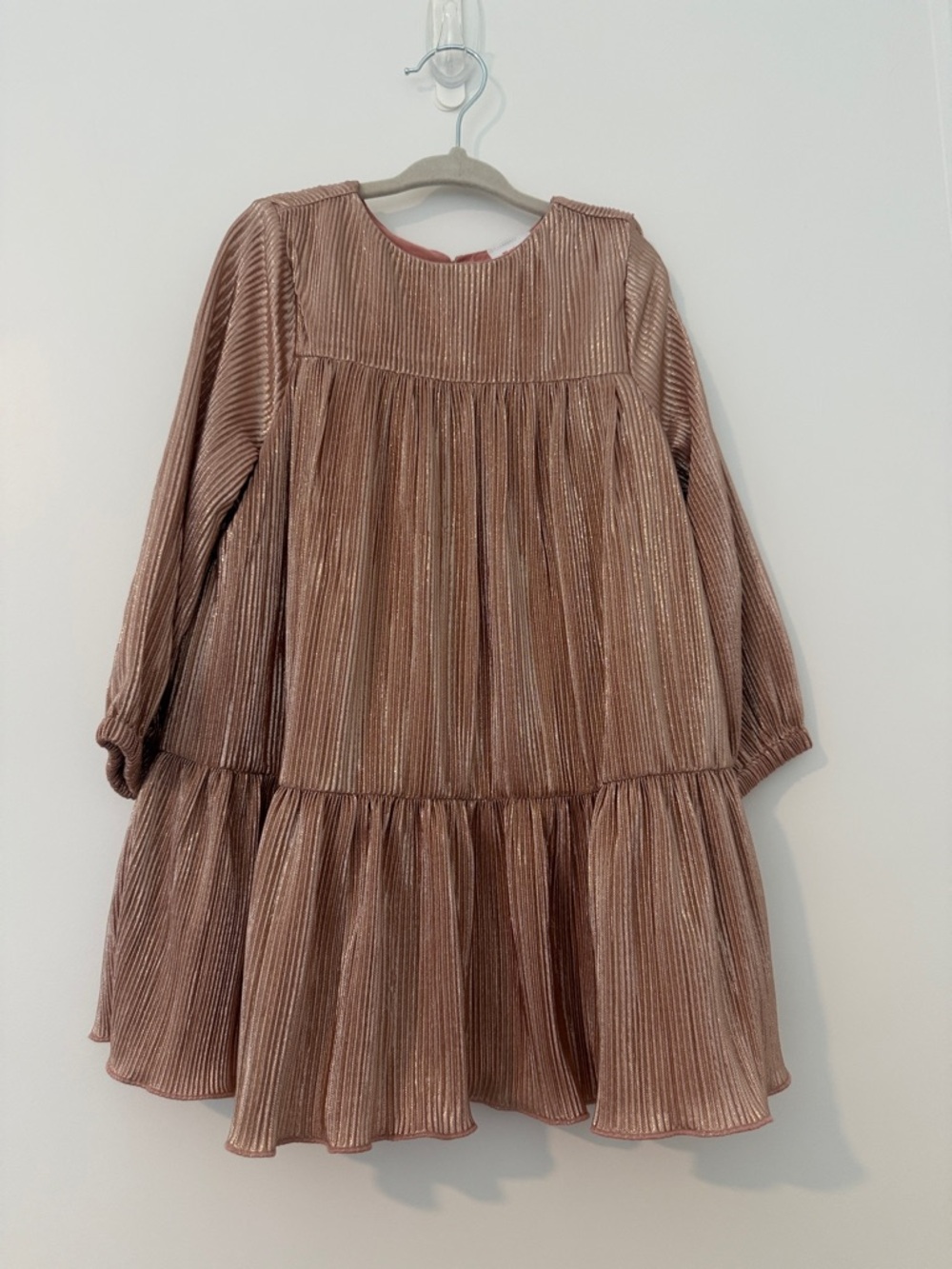 Hanna Andersson Shimmery Rose Gold Pleated Tiered Dress